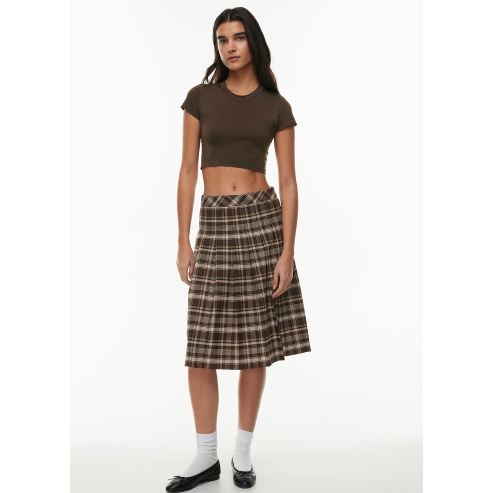 Aritzia Sunday Best Olive Midi Pleated Skirt gingham NEW